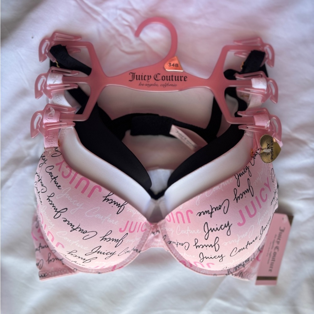 NWT Juicy Couture Pink and Black Bra Set